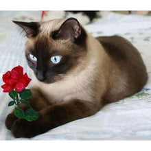 Load image into Gallery viewer, Cat And Rose Diamond Painting Kit - DIY
